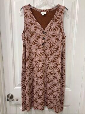 J. Jill Women’s Brown Tropical Print Sleeveless Dress Size M